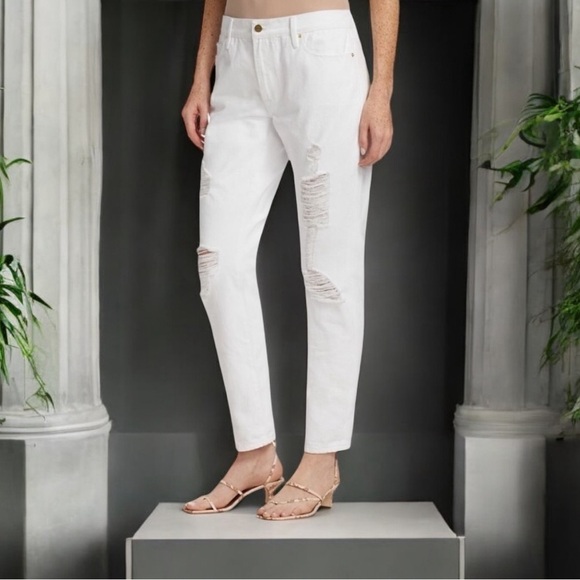 NWT Frame Le Garcon distressed mid rise white jeans - Picture 1 of 8